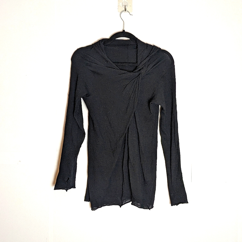 Peachoo + Krejberg Wool Asymmetrical Long Sleeve Top Size L Black